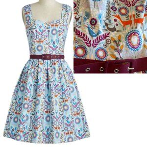 ModCloth Woodland Fox light blue vintage-style sleeveless dress L